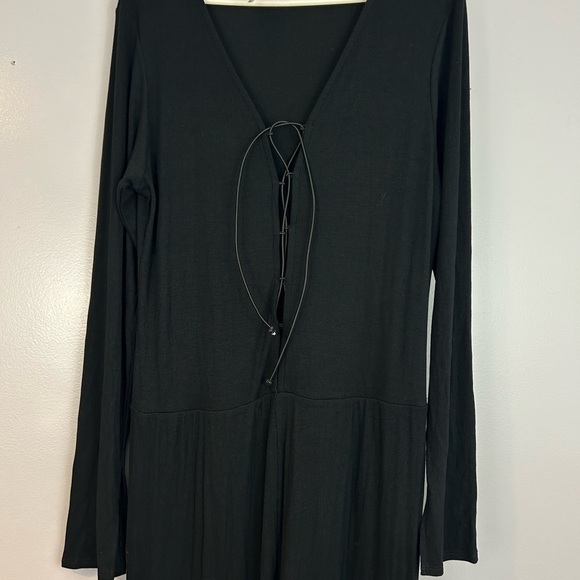 NWT LNA Kayla Black Ribbed Lace Up Long Sleeve Jumpsuit/Pantsuit Size 2X - Picture 6 of 11